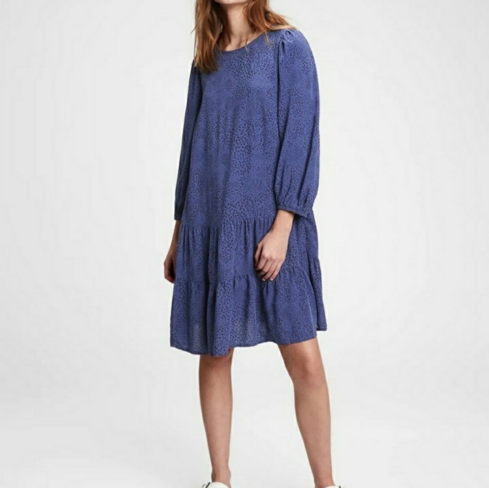 Gap drop waist, ballon sleeve,swing dress blue animal print size s